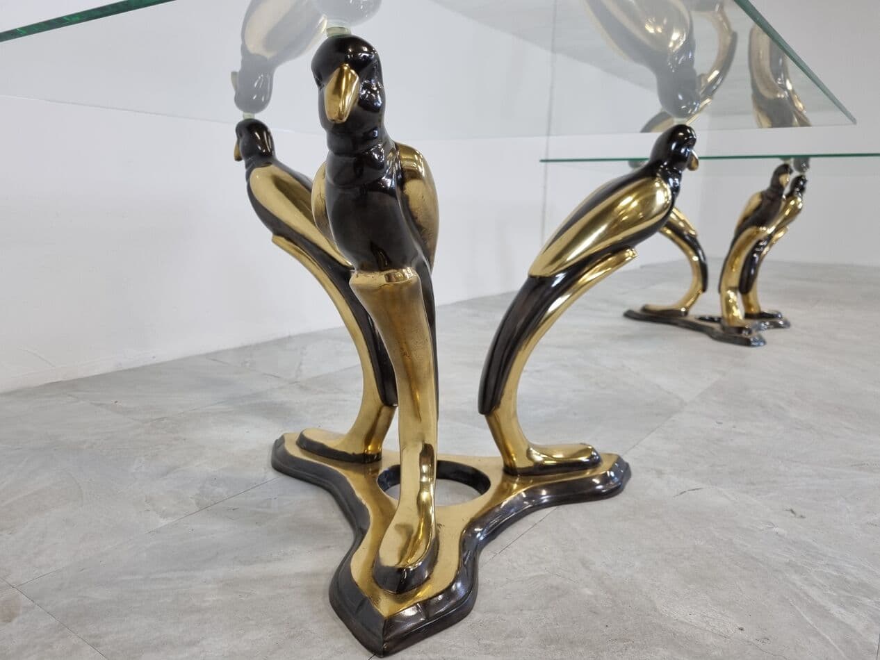 Pair of Bird coffee tables, gold brass, glass, Belgium, 1970s. - 273812