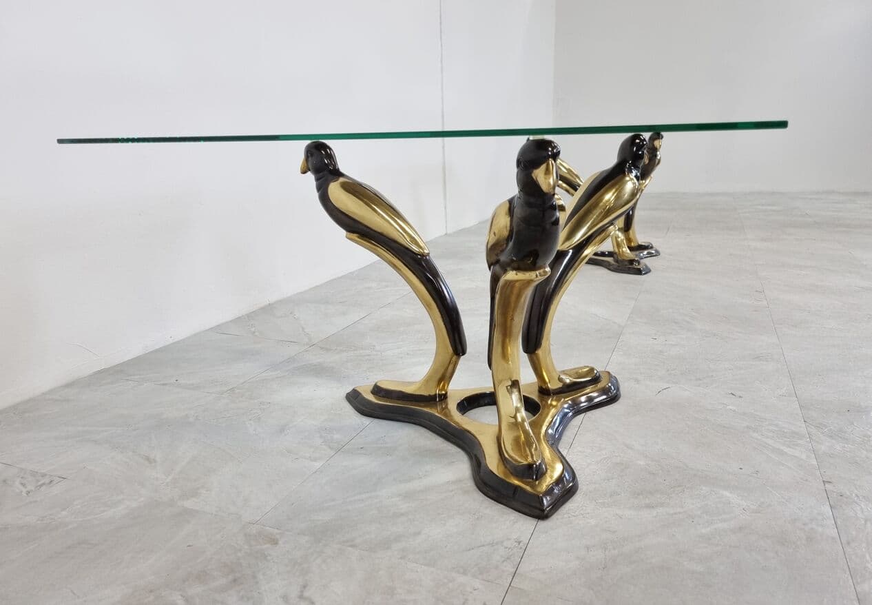 Pair of Bird coffee tables, gold brass, glass, Belgium, 1970s. - 273814