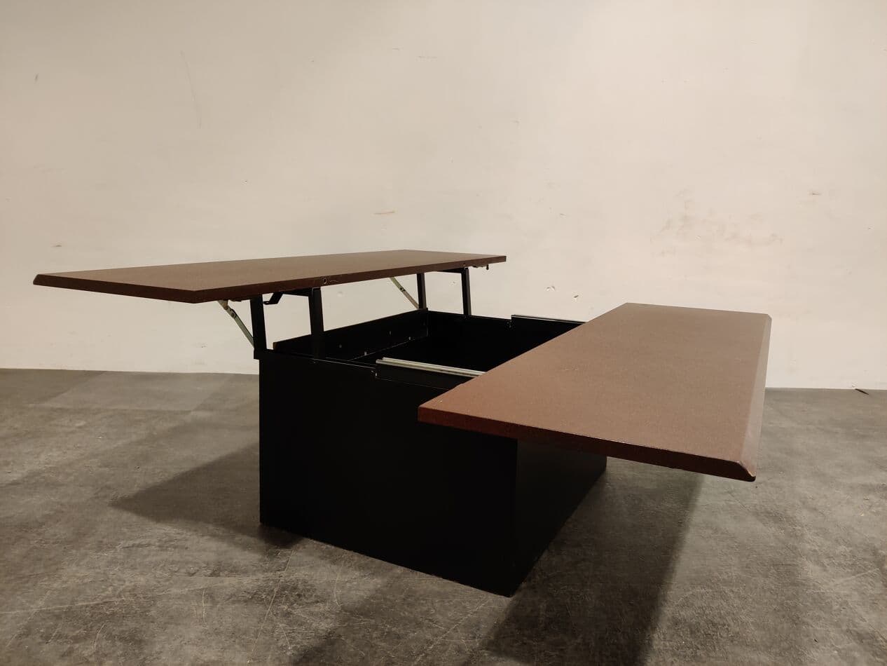 Coffee table, red wood, by P. Vandel, France, 1980s. - 273789