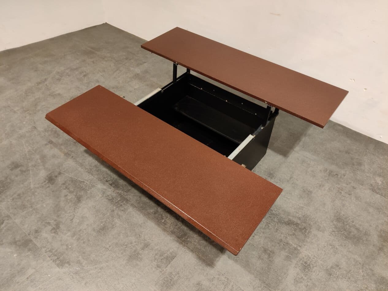 Coffee table, red wood, by P. Vandel, France, 1980s. - 273787