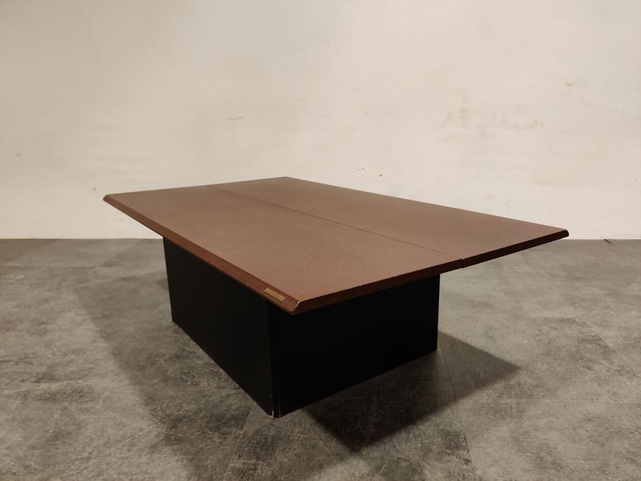 Coffee table, red wood, by P. Vandel, France, 1980s. - 273791