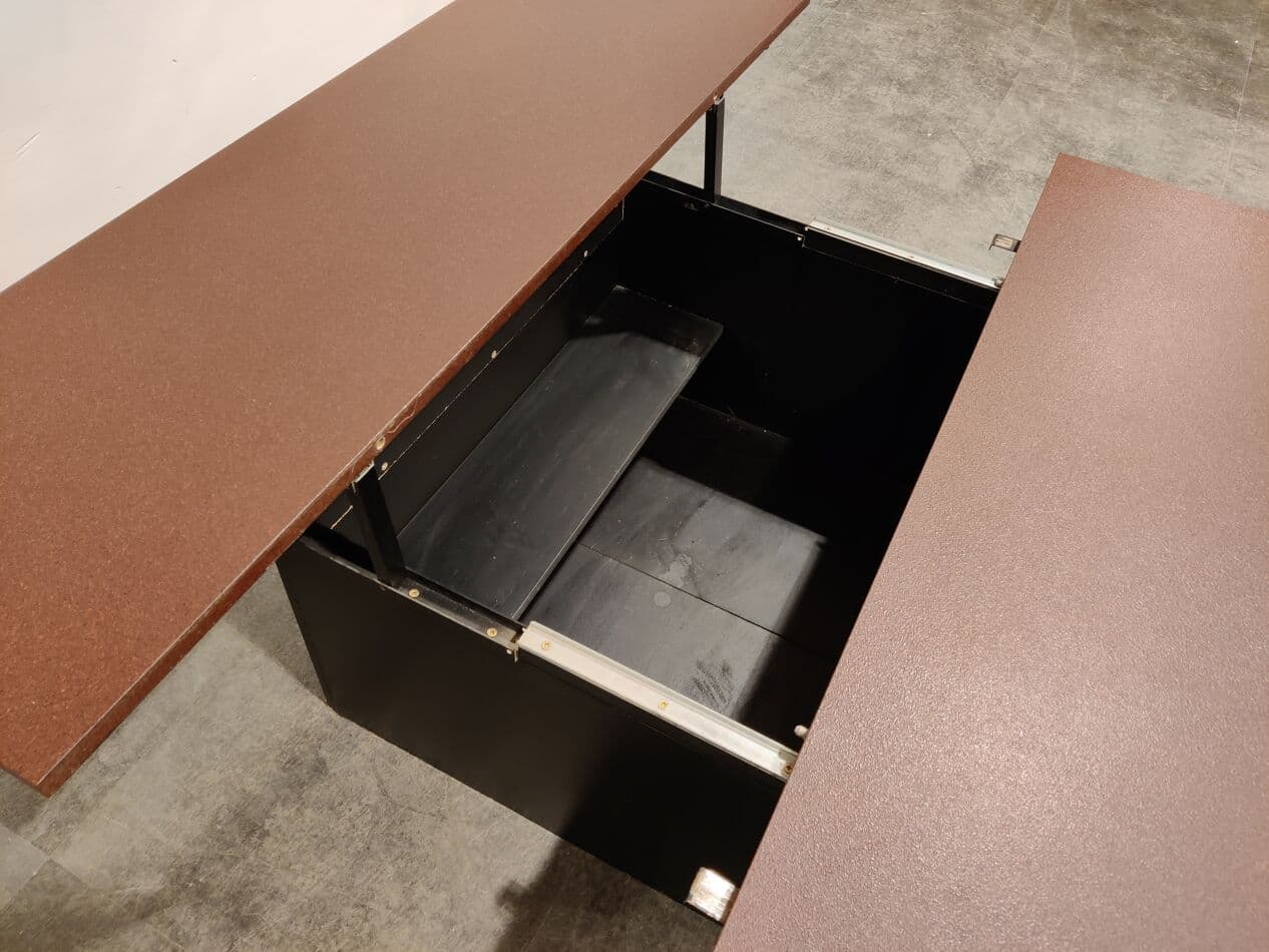 Coffee table, red wood, by P. Vandel, France, 1980s. - 273788