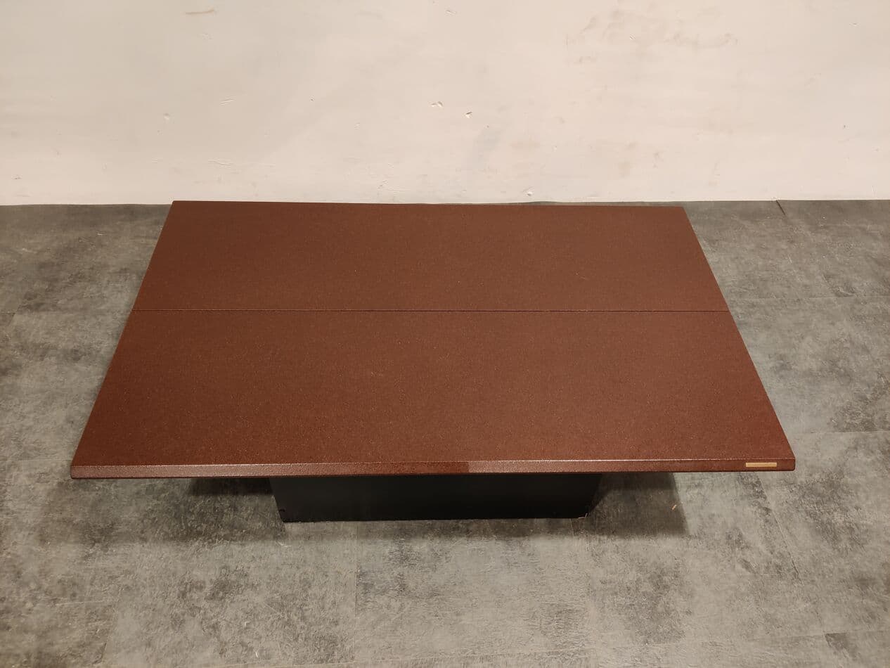 Coffee table, red wood, by P. Vandel, France, 1980s. - 273794