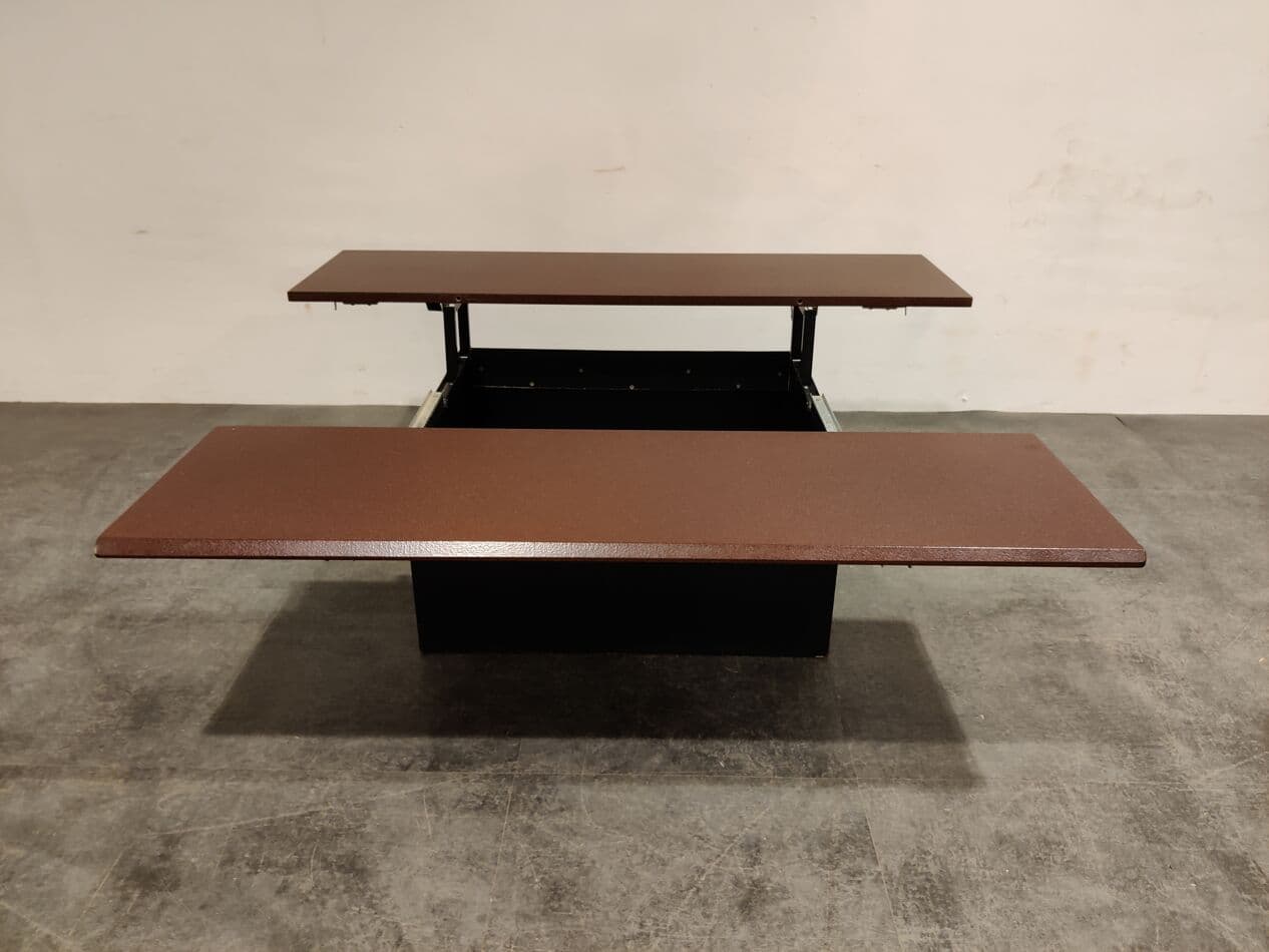 Coffee table, red wood, by P. Vandel, France, 1980s. - 273783