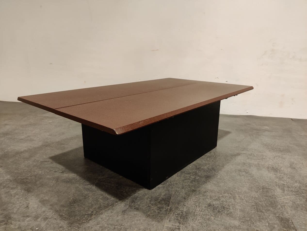 Coffee table, red wood, by P. Vandel, France, 1980s. - 273785