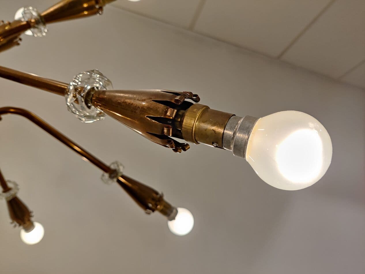 Żyrandol Sputnik, miedź brąz, szkło, Francja, lata 50. - 273763