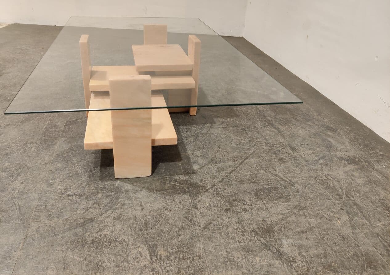 Coffee table, pink marble, by W. Ballez, Belgium, 1970s. - 273750
