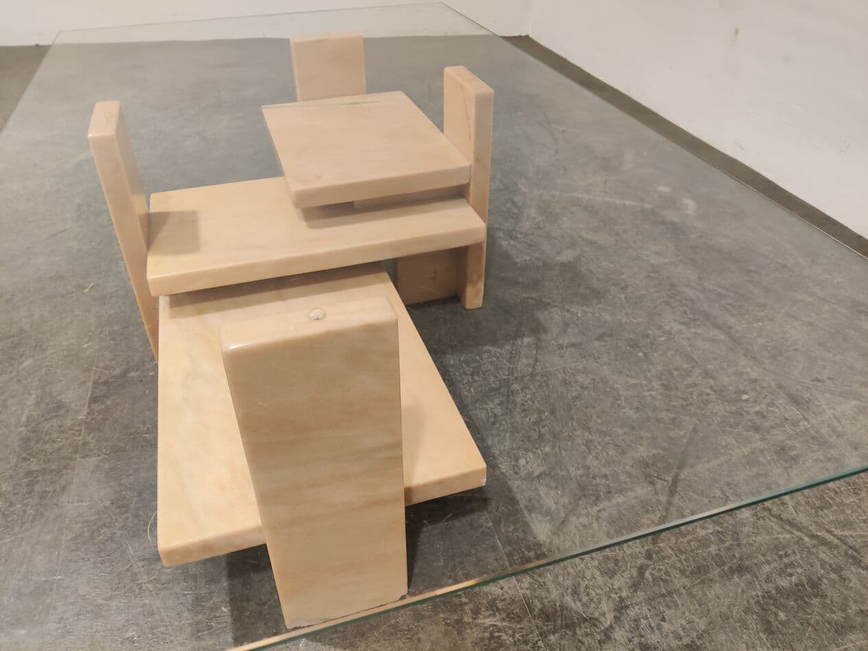 Coffee table, pink marble, by W. Ballez, Belgium, 1970s. - 273754