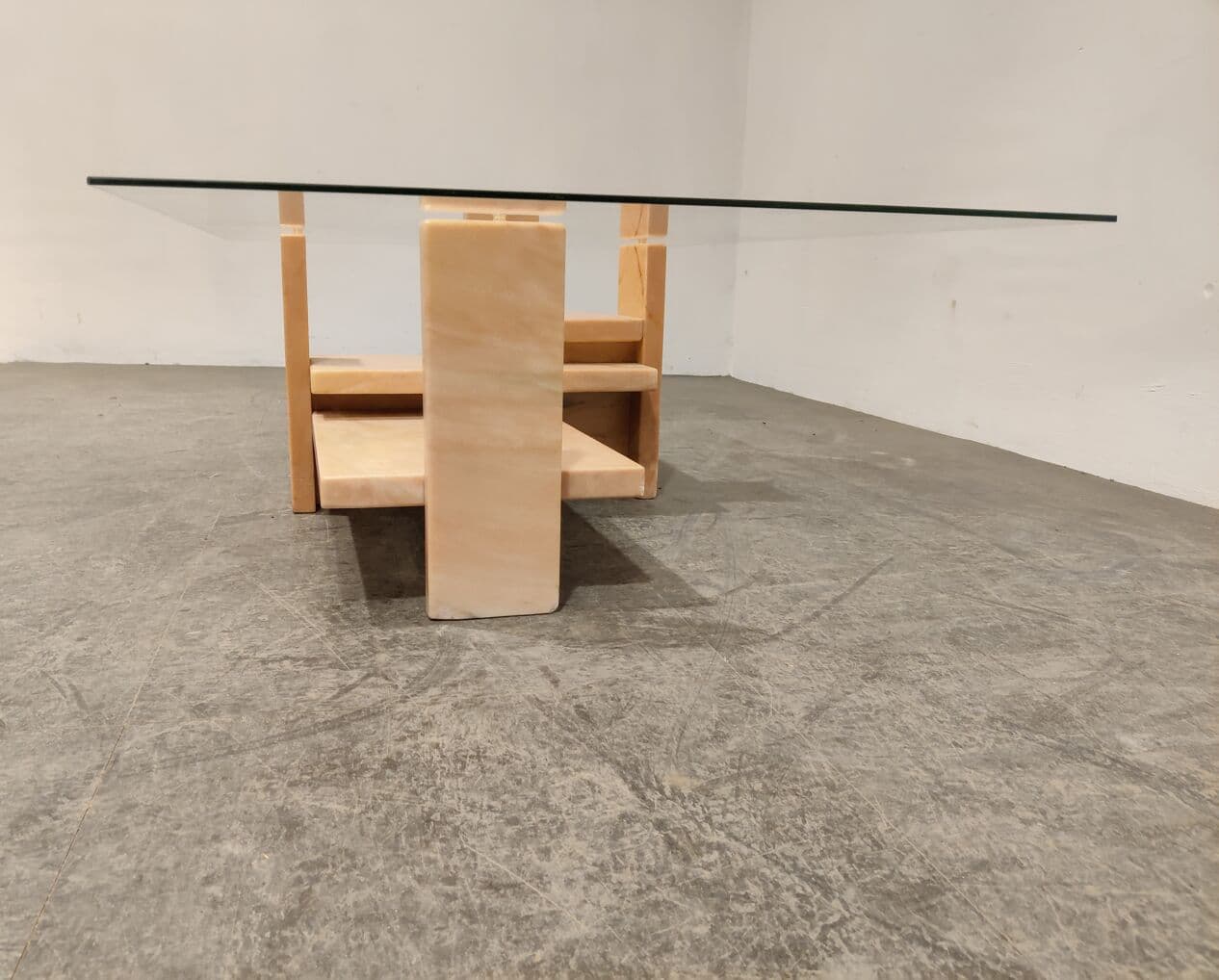 Coffee table, pink marble, by W. Ballez, Belgium, 1970s. - 273751