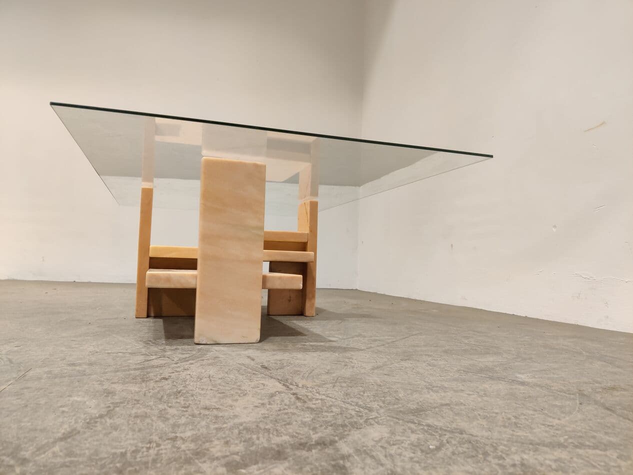 Coffee table, pink marble, by W. Ballez, Belgium, 1970s. - 273752