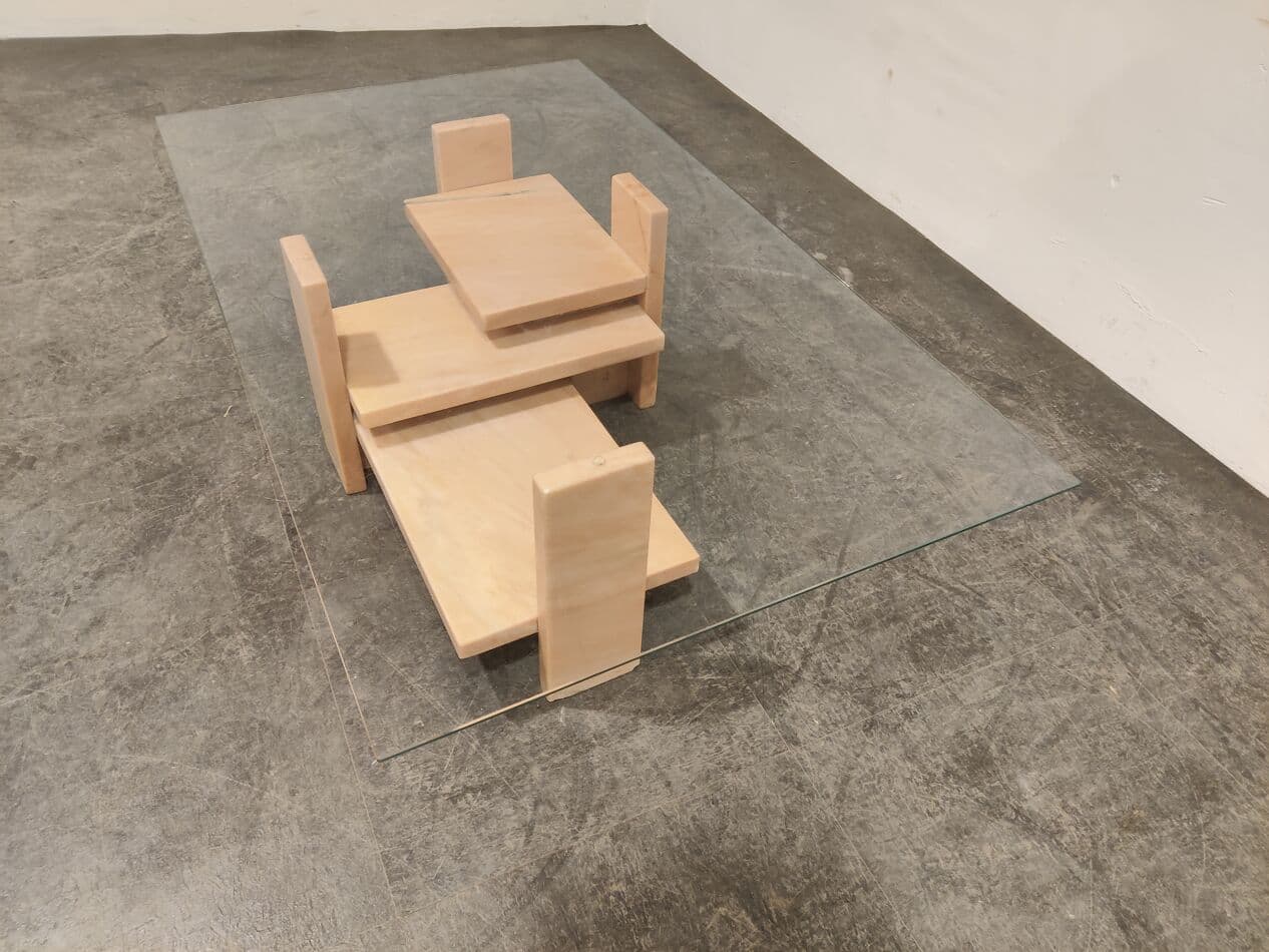 Coffee table, pink marble, by W. Ballez, Belgium, 1970s. - 273749