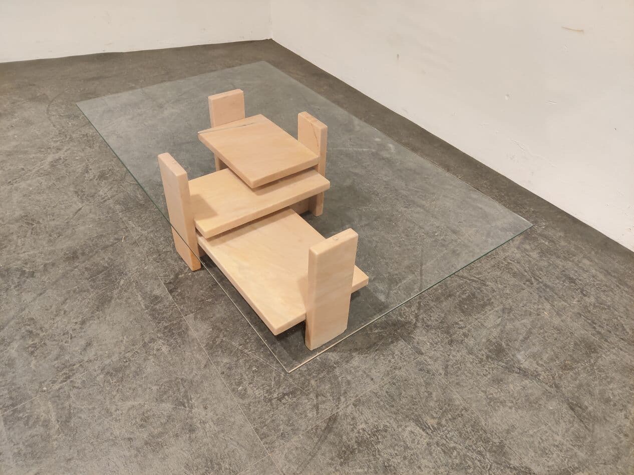 Coffee table, pink marble, by W. Ballez, Belgium, 1970s. - 273748