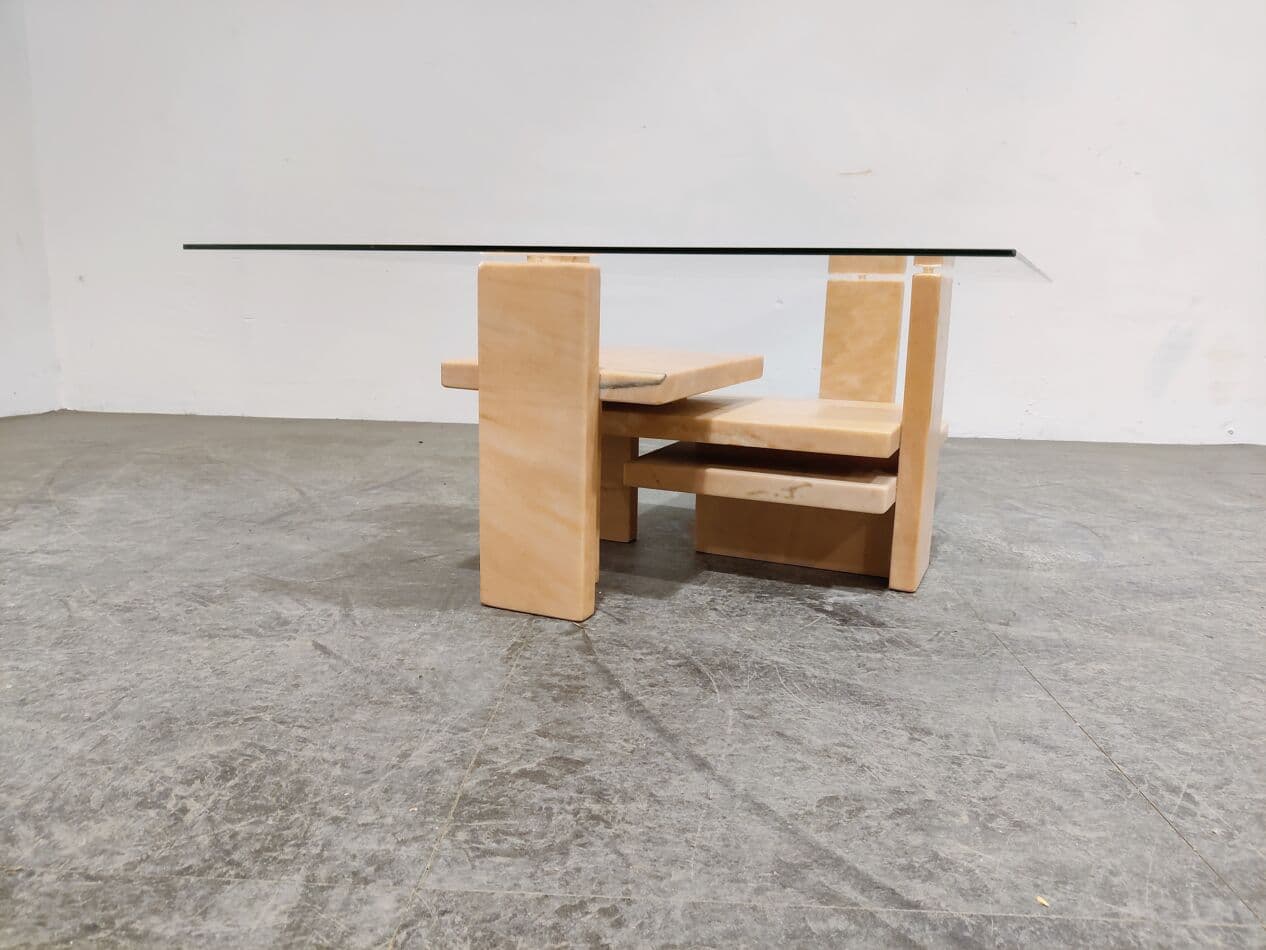 Coffee table, pink marble, by W. Ballez, Belgium, 1970s. - 273746