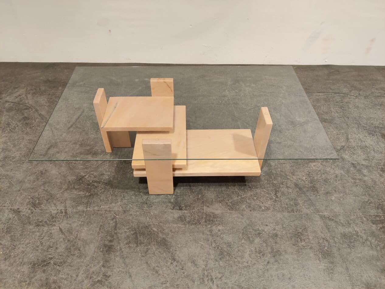 Coffee table, pink marble, by W. Ballez, Belgium, 1970s. - 273745