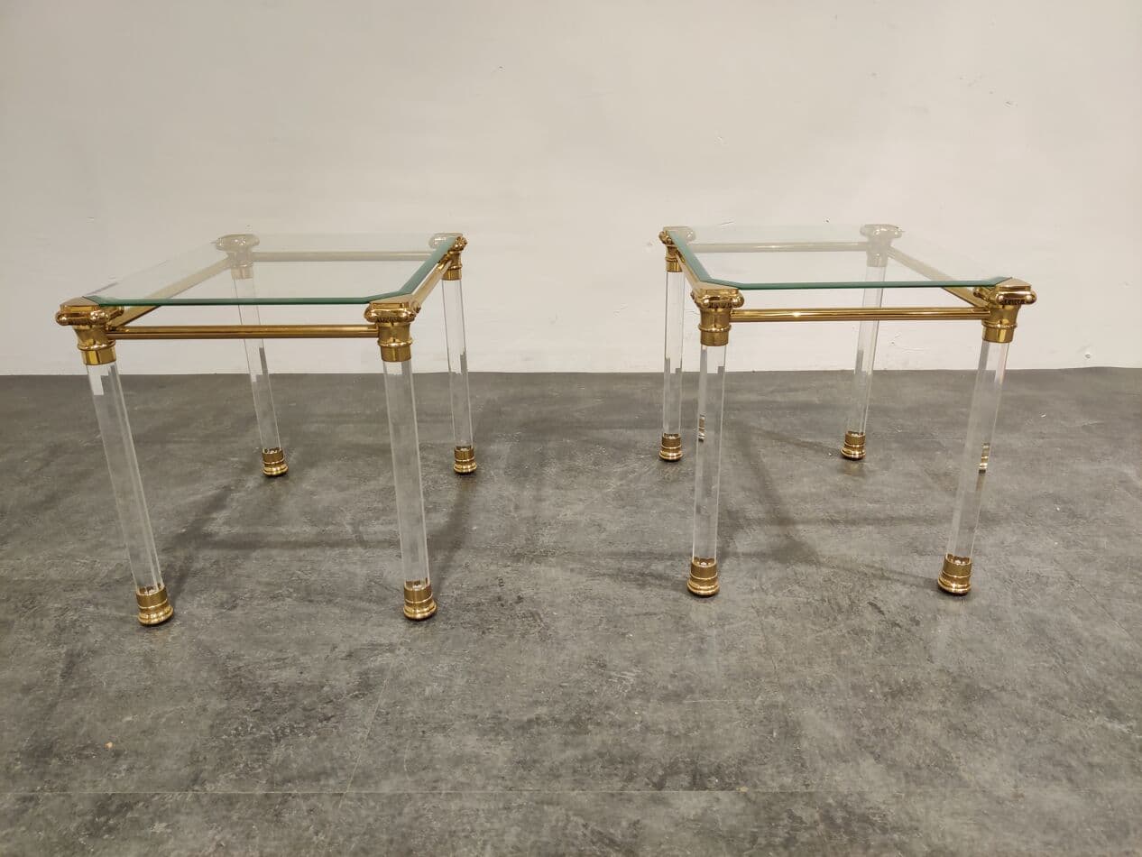 Para stolików bocznych, złoty, mosiądz i lucyt, Belgia, lata 80. - 273730