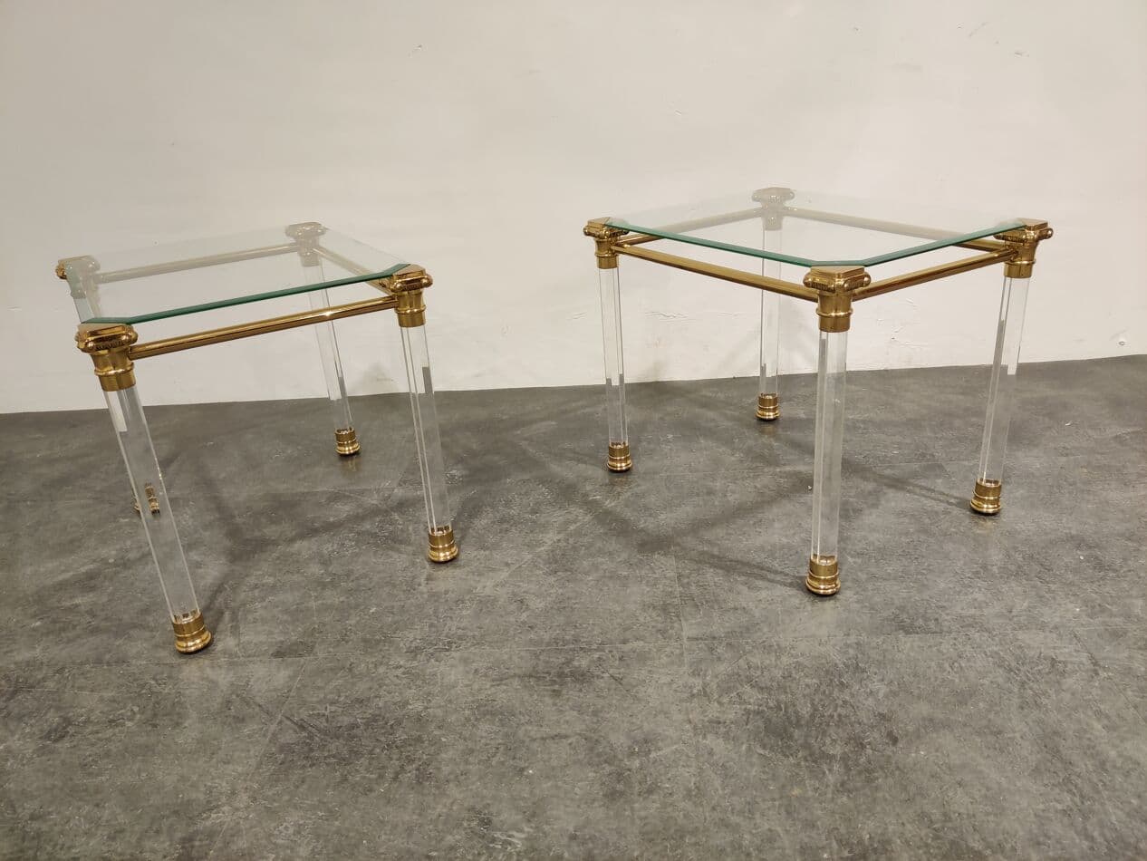 Para stolików bocznych, złoty, mosiądz i lucyt, Belgia, lata 80. - 273727