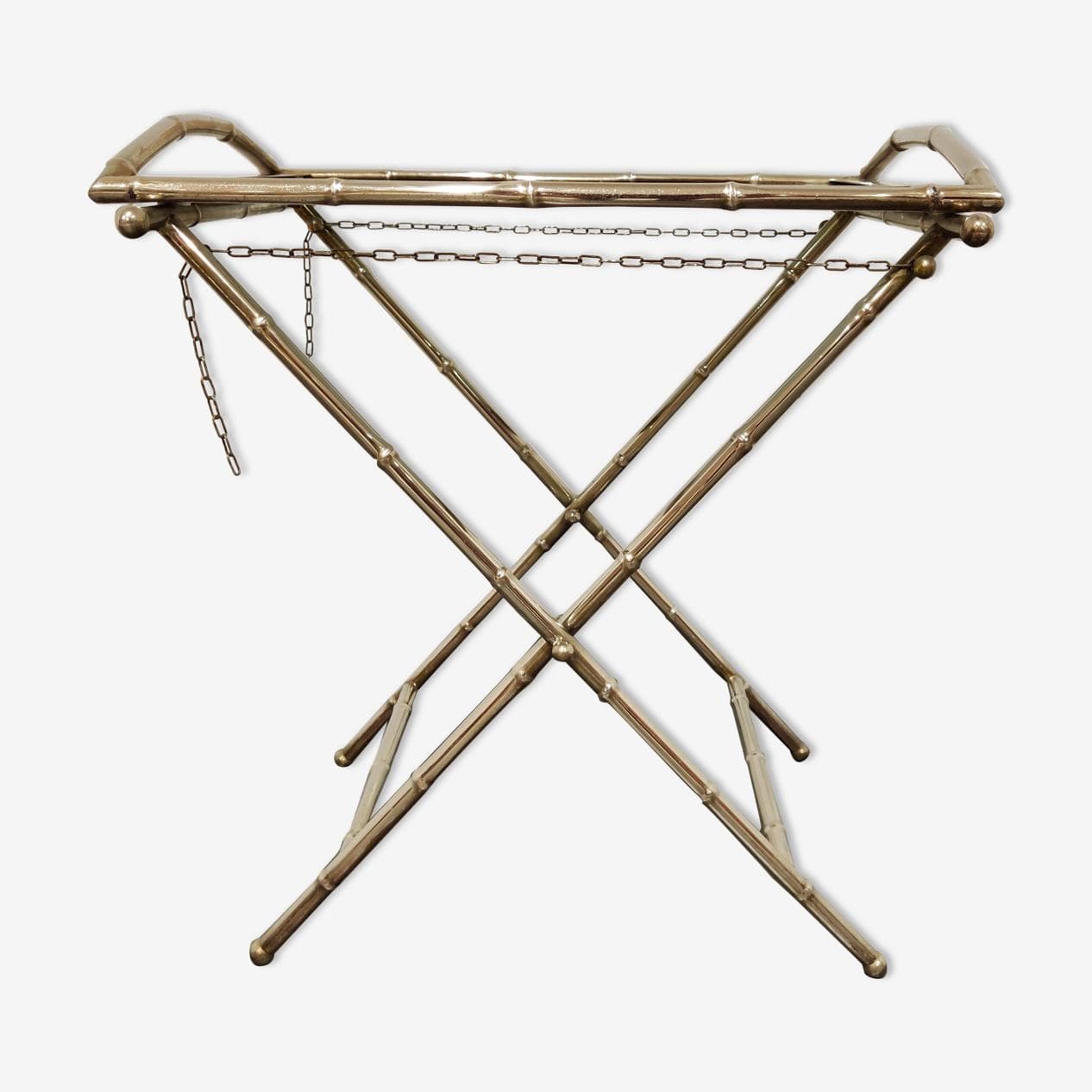 Stolik pomocniczy faux bamboo, metal złoty, Francja, lata 50. - 273712