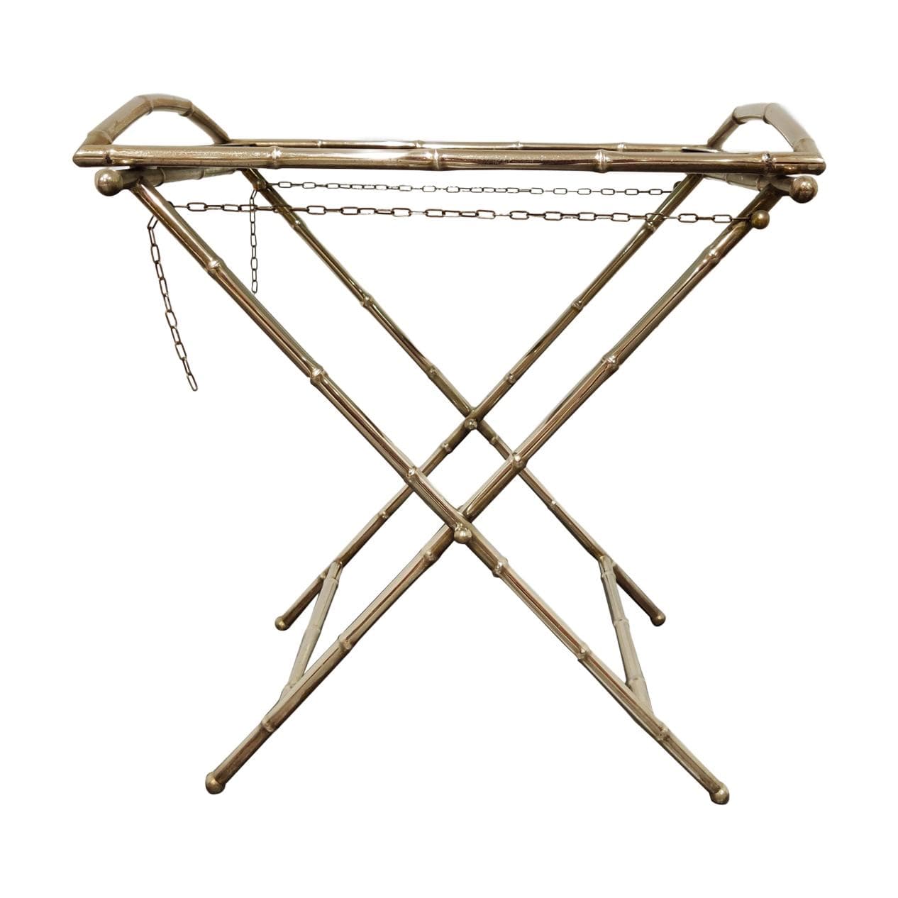 Stolik pomocniczy faux bamboo, metal złoty, Francja, lata 50.