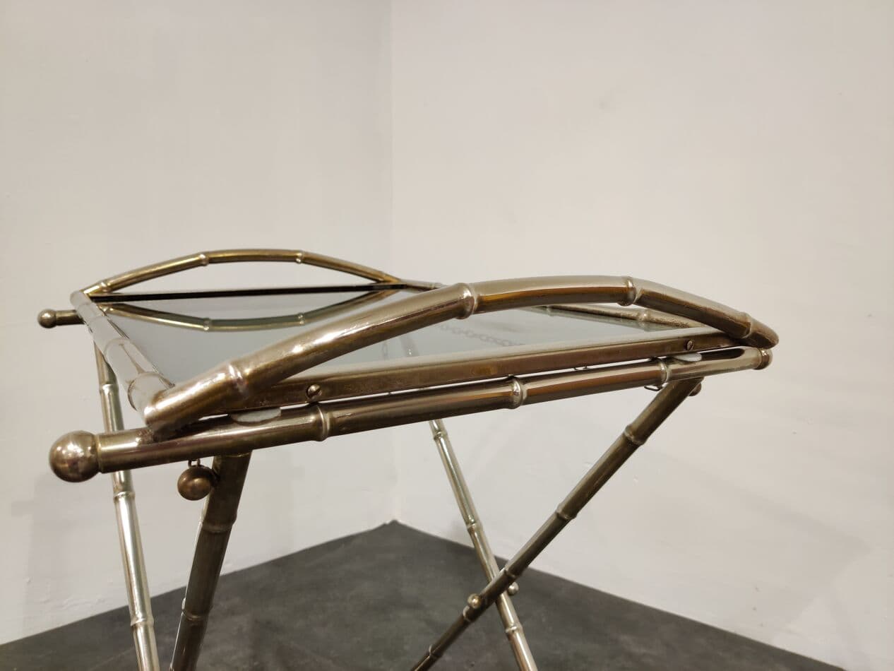 Stolik pomocniczy faux bamboo, metal złoty, Francja, lata 50. - 273709