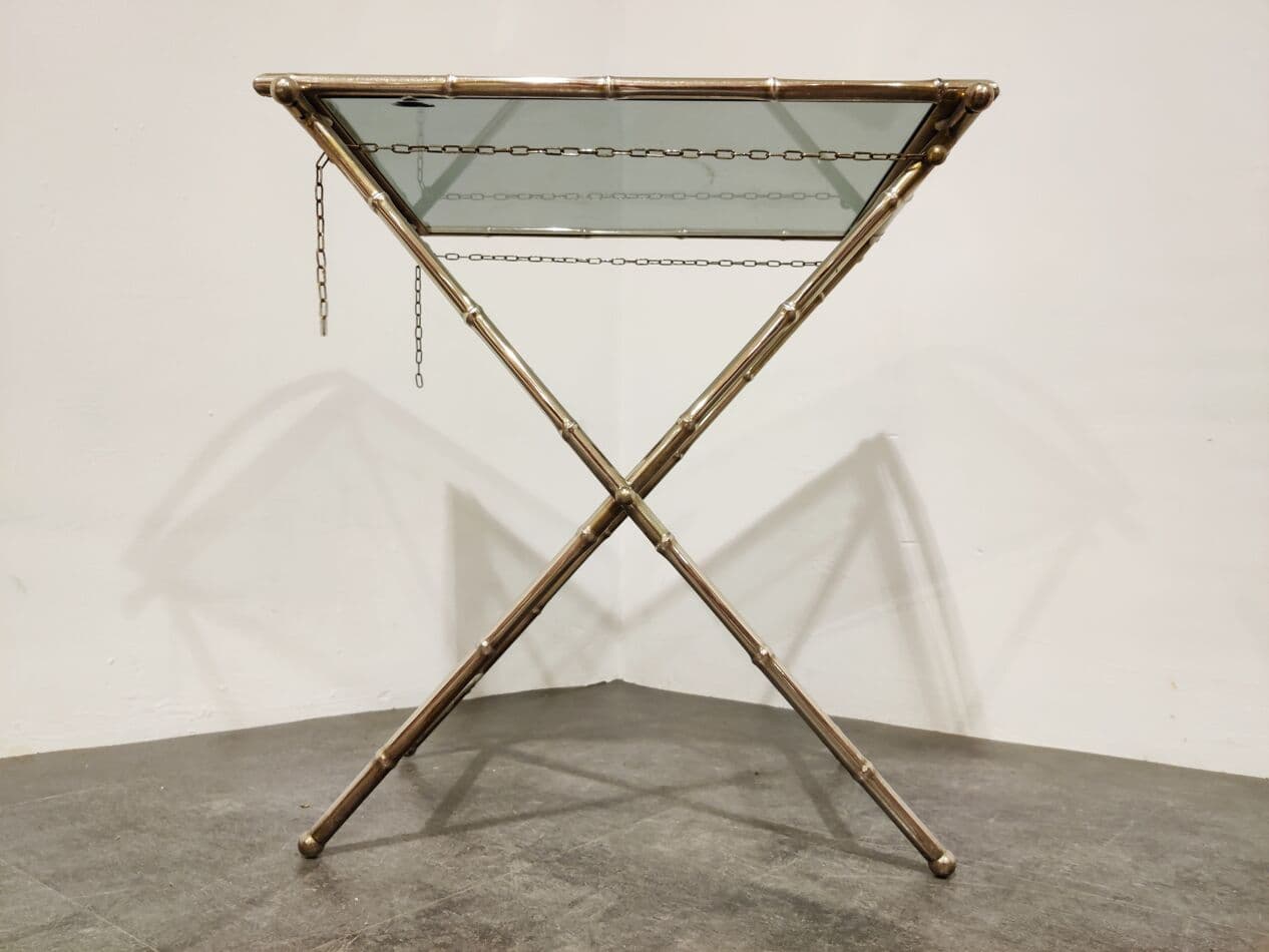 Stolik pomocniczy faux bamboo, metal złoty, Francja, lata 50. - 273706