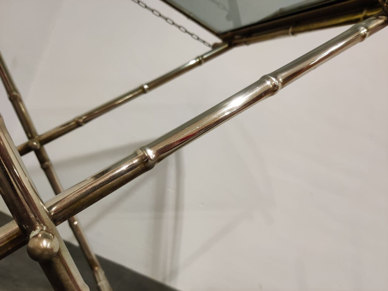 Stolik pomocniczy faux bamboo, metal złoty, Francja, lata 50. - 273707