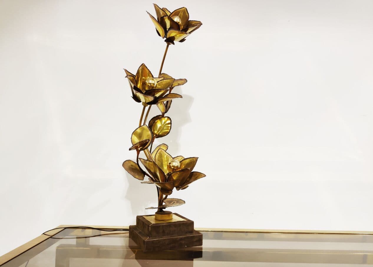 Lampa stołowa Flower, mosiądz złoty, Francja, lata 70. - 273682