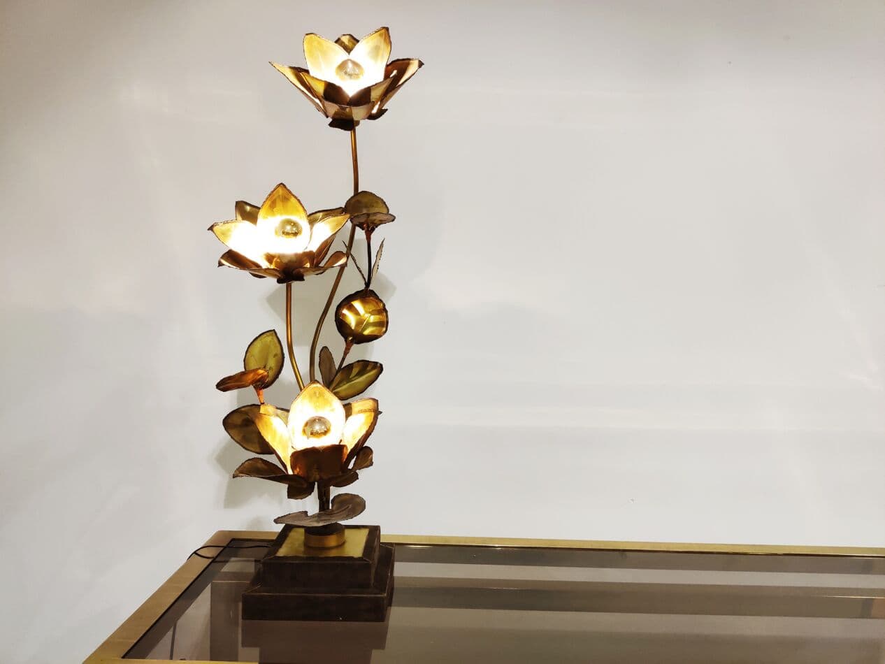 Lampa stołowa Flower, mosiądz złoty, Francja, lata 70. - 273690