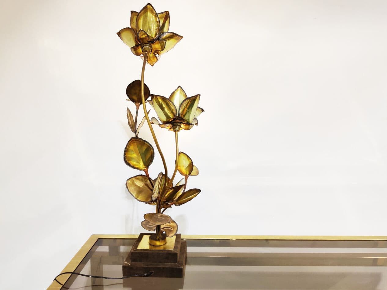 Lampa stołowa Flower, mosiądz złoty, Francja, lata 70. - 273692