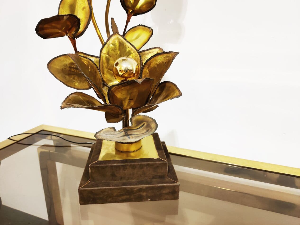 Lampa stołowa Flower, mosiądz złoty, Francja, lata 70. - 273683