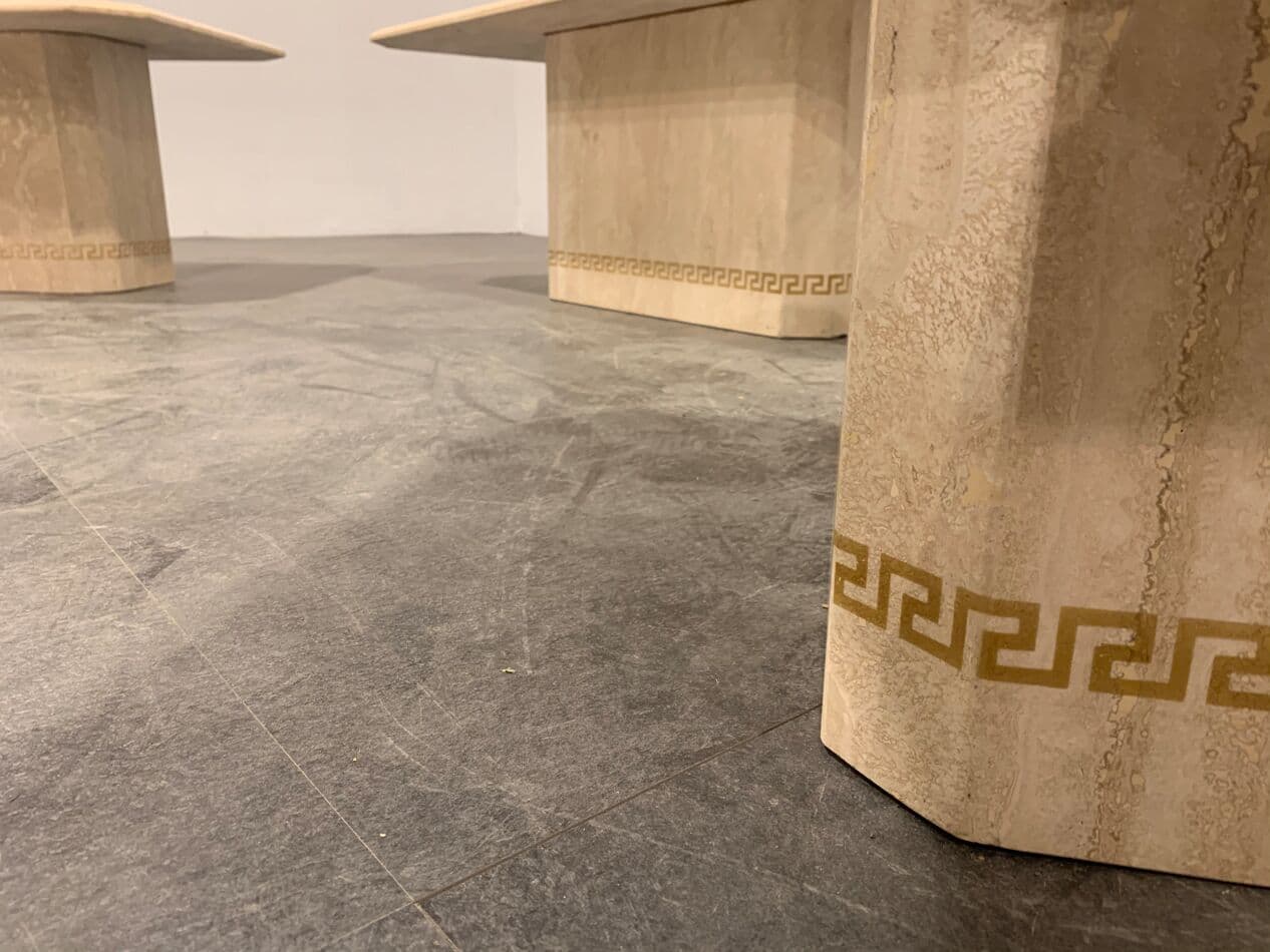 Set of Three Coffee and Side Tables, beige travertine, Italy, 1980s. - 273628