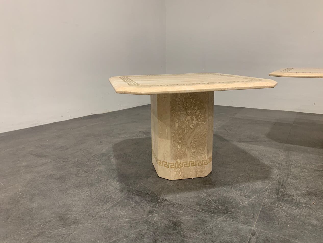 Set of Three Coffee and Side Tables, beige travertine, Italy, 1980s. - 273630