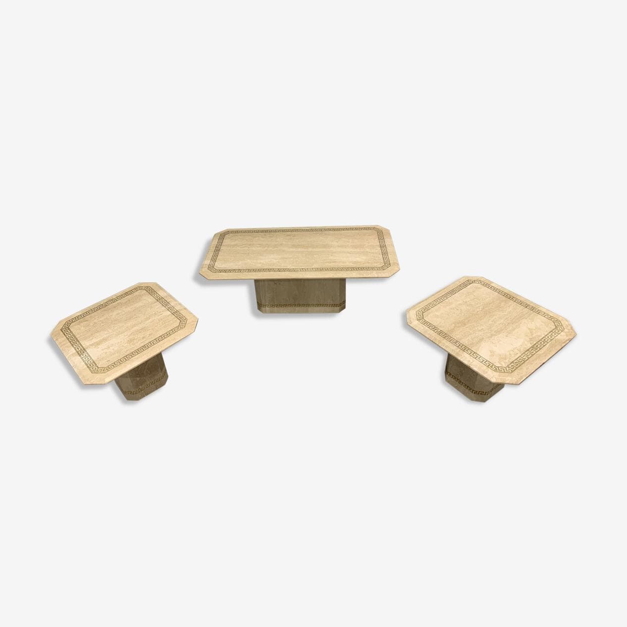 Set of Three Coffee and Side Tables, beige travertine, Italy, 1980s. - 273633
