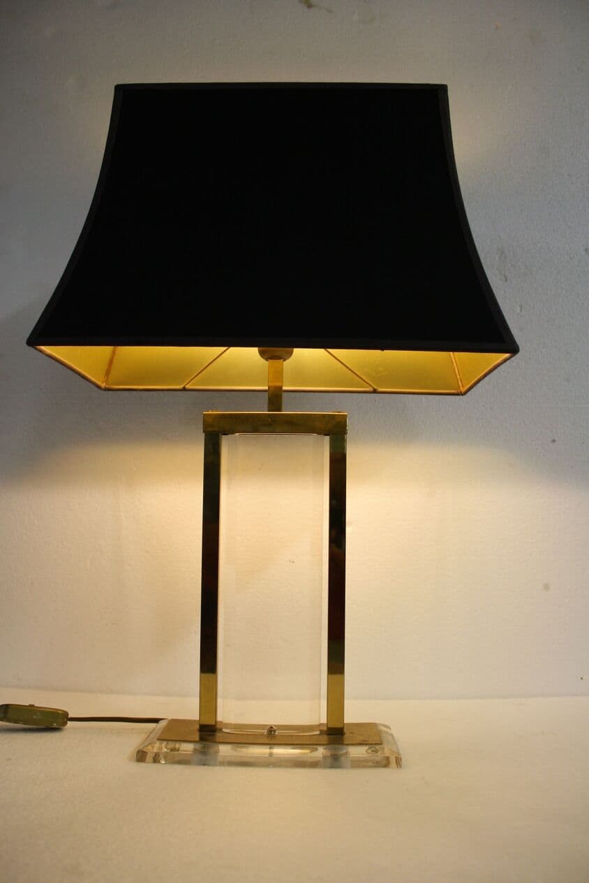 Lampa stołowa, mosiądz złoty, lucyt, lata 70. - 273624