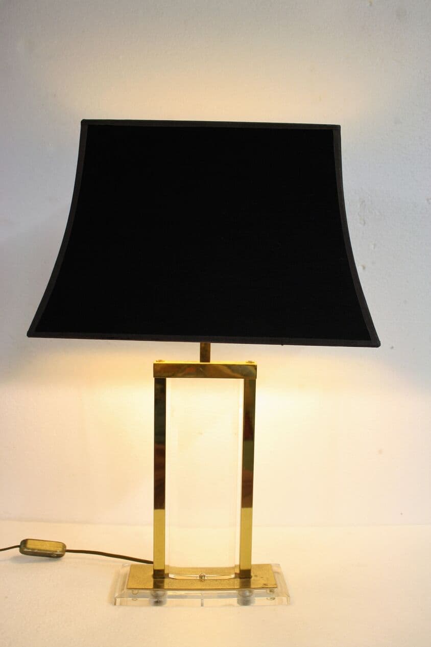 Lampa stołowa, mosiądz złoty, lucyt, lata 70. - 273619