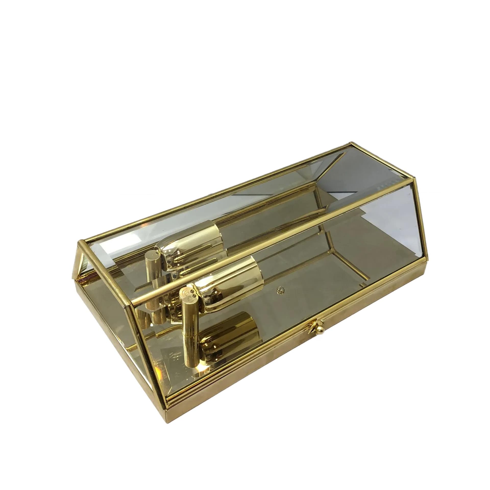 Kinkiet Art Deco, mosiądz złoty, szkło, IL Fanale, Włochy, lata 90.