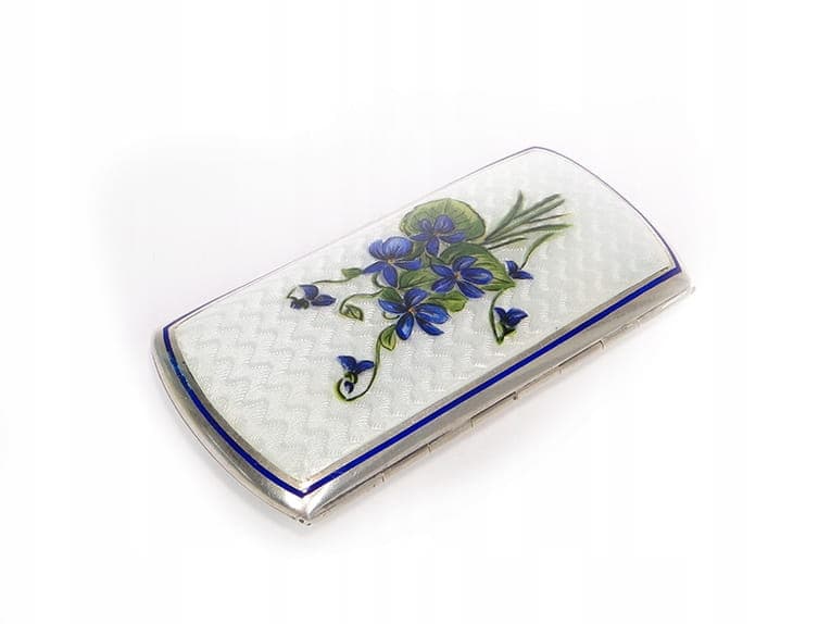 Papierośnica damska, emalia biała, srebro, Austria, XIX w.