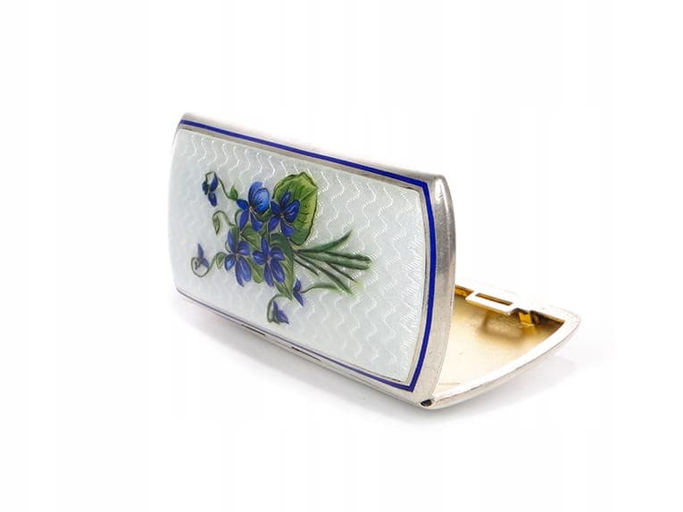 Papierośnica damska, emalia biała, srebro, Austria, XIX w. - 272867