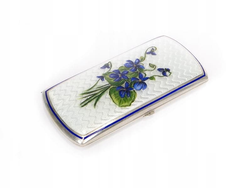 Papierośnica damska, emalia biała, srebro, Austria, XIX w. - 272869