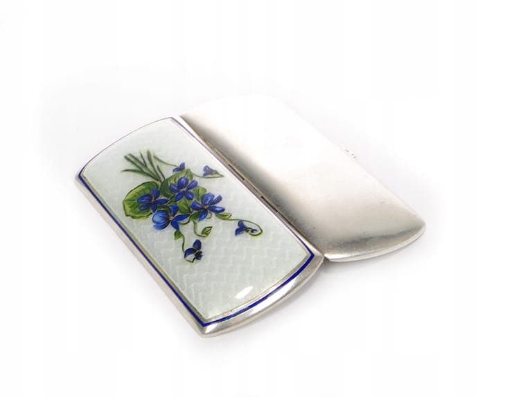 Papierośnica damska, emalia biała, srebro, Austria, XIX w. - 272868