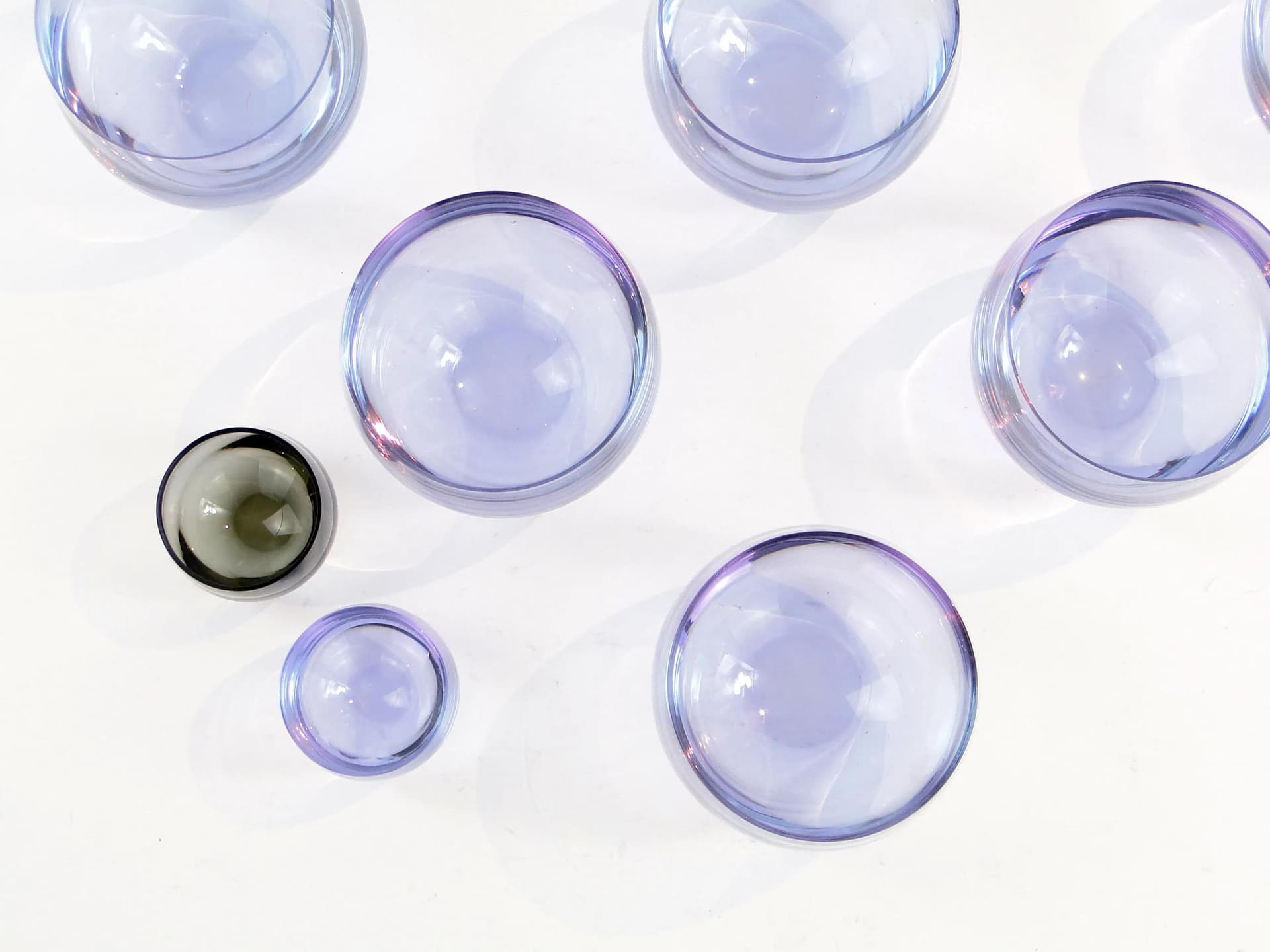 Set of Culbutto glasses, neodymium crystal, by R. Eschler, Moser, Czechoslovakia, 1940s. - 20141