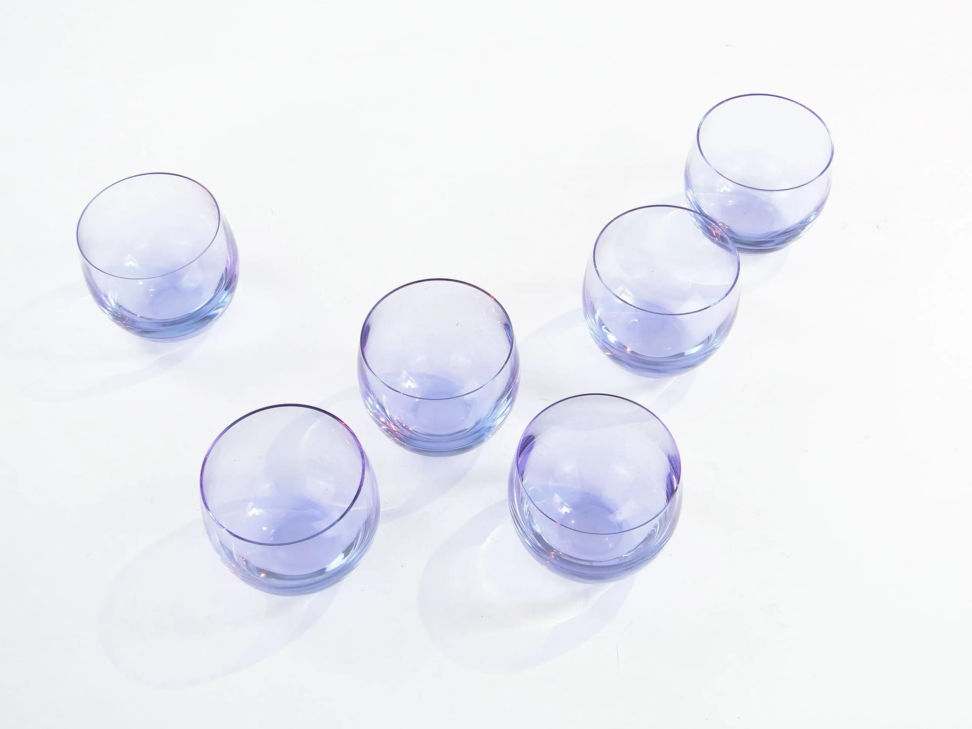 Set of Culbutto glasses, neodymium crystal, by R. Eschler, Moser, Czechoslovakia, 1940s. - 20145