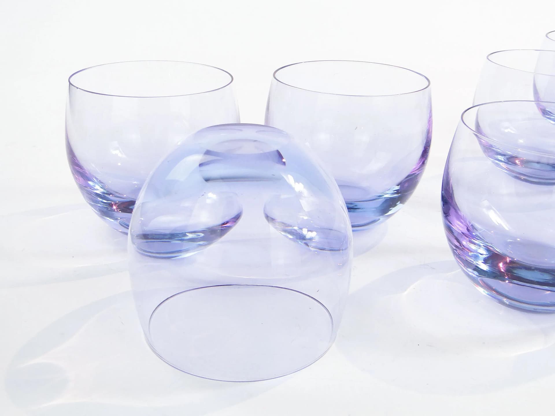 Set of Culbutto glasses, neodymium crystal, by R. Eschler, Moser, Czechoslovakia, 1940s. - 20147