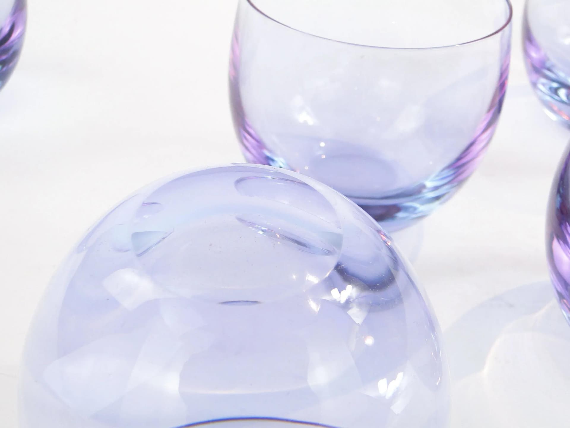 Set of Culbutto glasses, neodymium crystal, by R. Eschler, Moser, Czechoslovakia, 1940s. - 20146