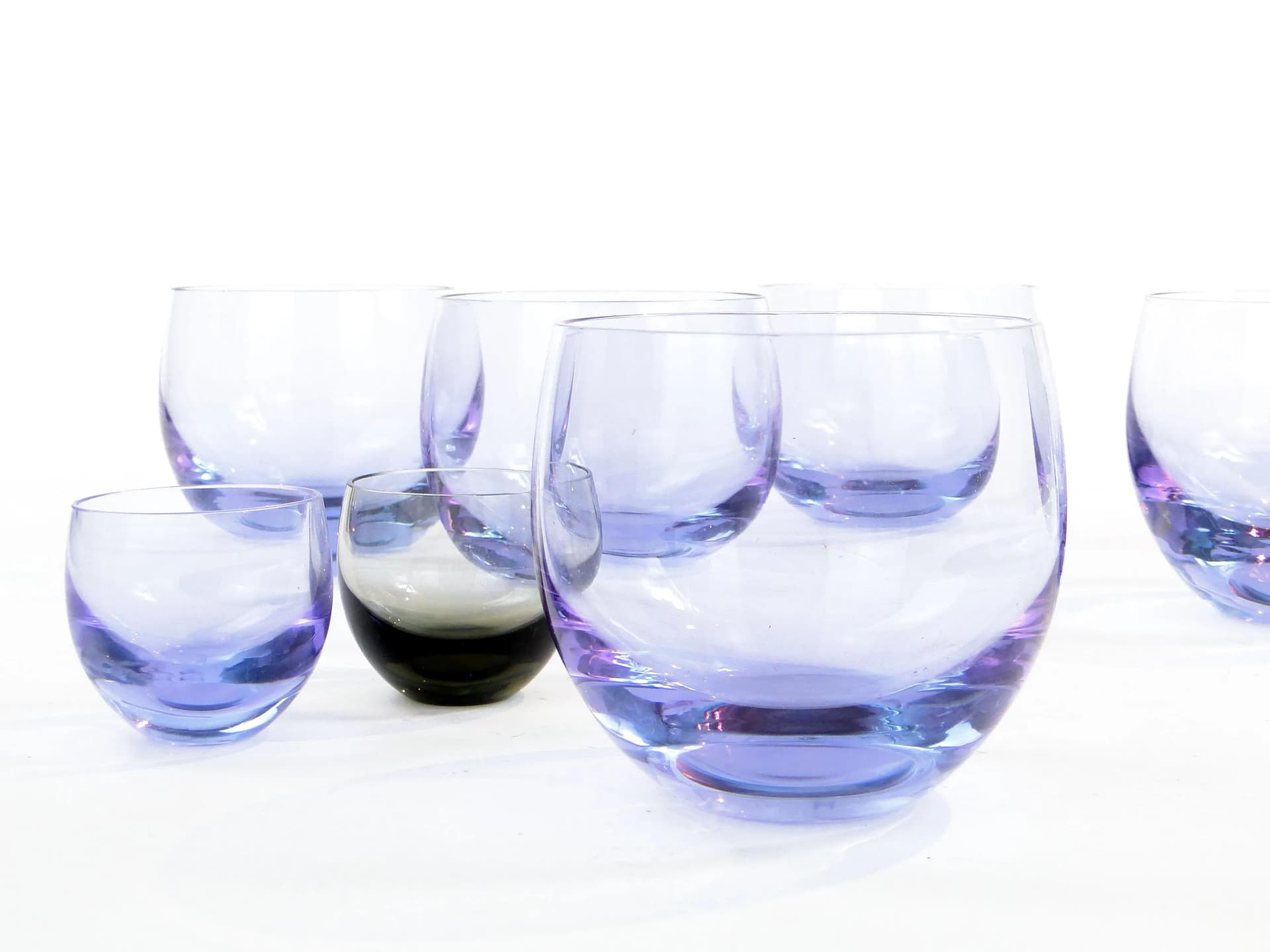 Set of Culbutto glasses, neodymium crystal, by R. Eschler, Moser, Czechoslovakia, 1940s. - 20140