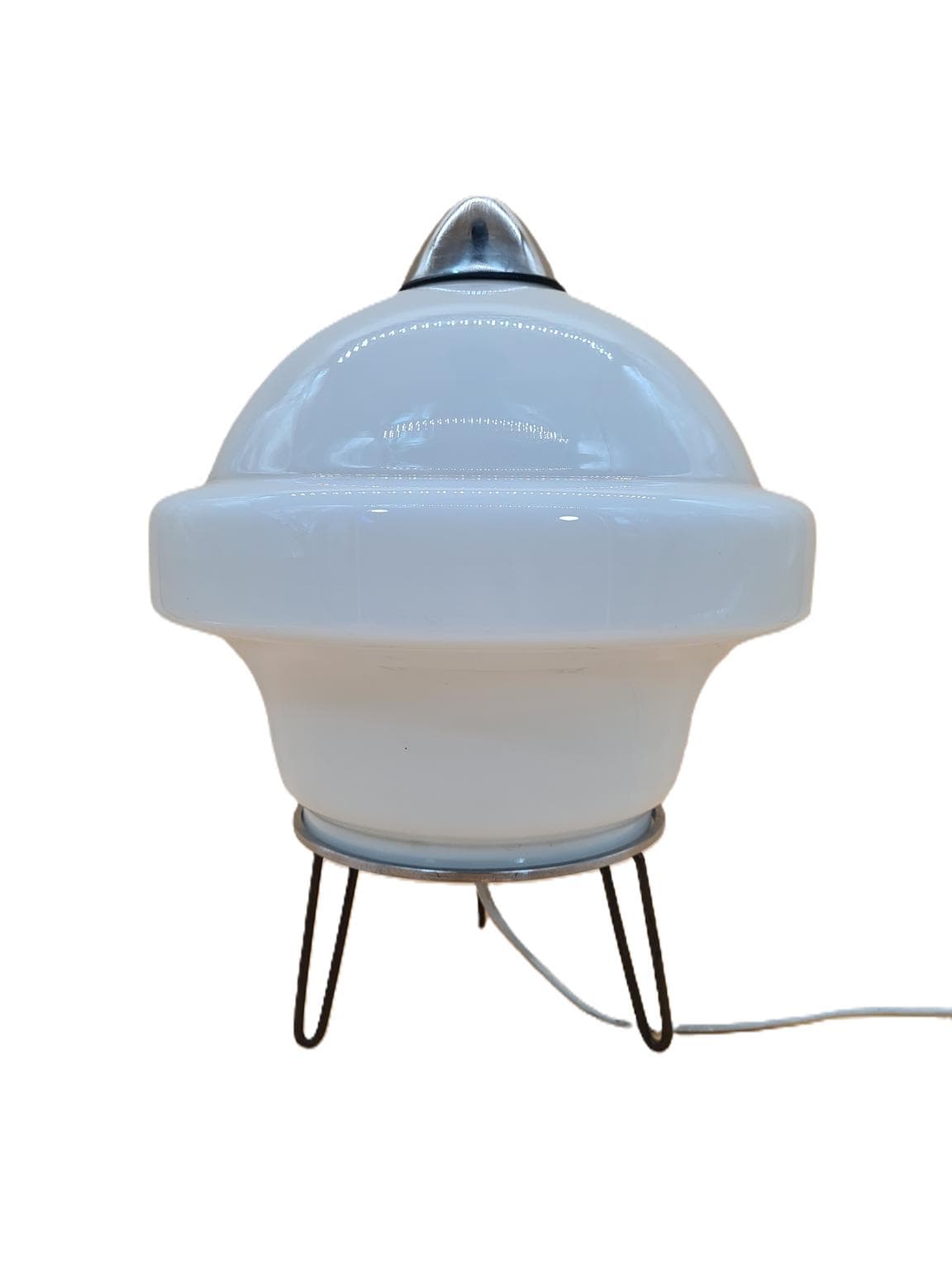 Lampa stołowa Space Age, szkło opalowe białe, metal chrom, Europa, lata 70.