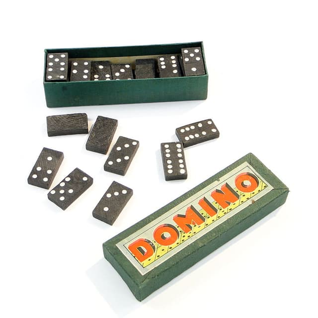 Komplet domino, czarny, drewno, Polska, lata 50. - WYMIARY