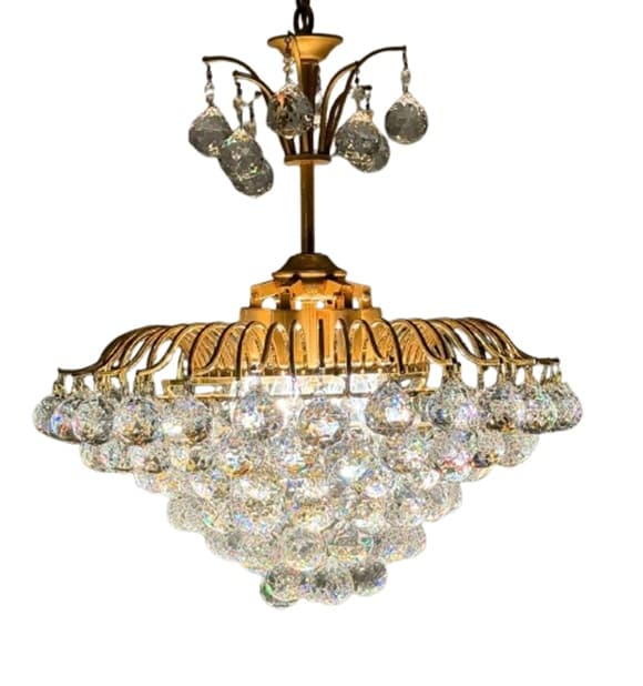 Żyrandol Hollywood Regency, kryształ transparentny, metal złoty, Niemcy, lata 60.