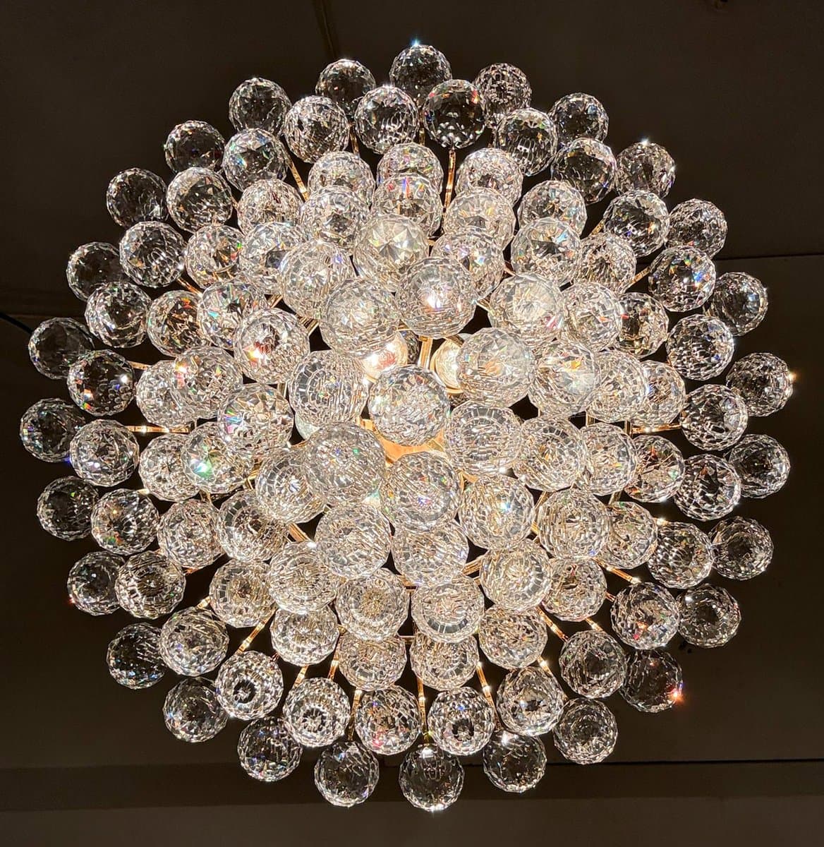 Żyrandol Hollywood Regency, kryształ transparentny, metal złoty, Niemcy, lata 60. - 276485