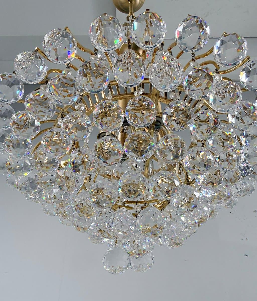 Żyrandol Hollywood Regency, kryształ transparentny, metal złoty, Niemcy, lata 60. - 276486