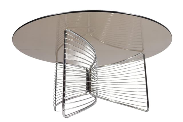 Stolik kawowy Space Age, szkło przydymione, chrom, Niemcy, lata 70. - WYMIARY